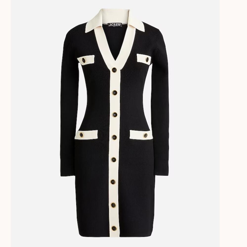 J. Crew Contrast Trim Black Sweater Dress
